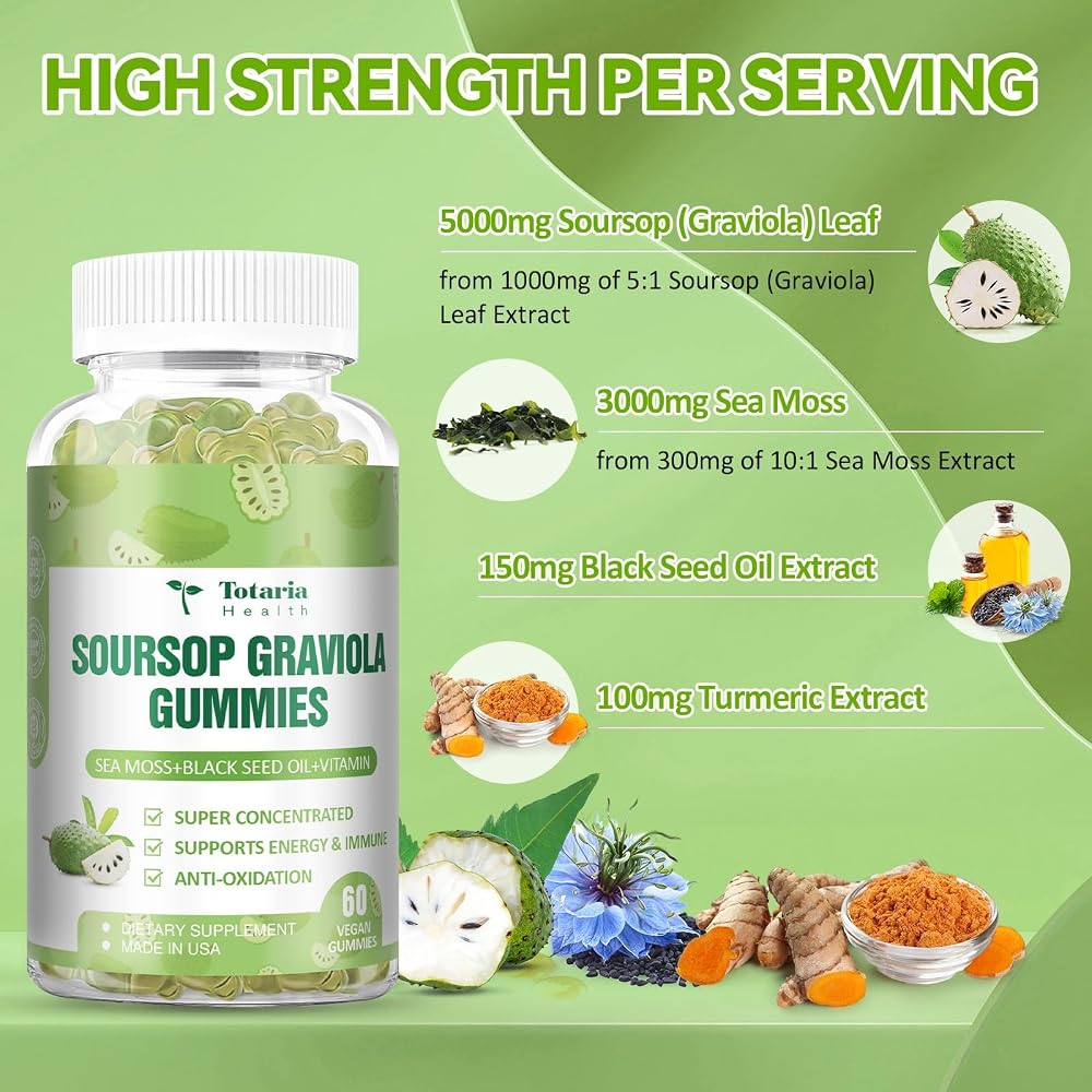 Totaria Soursop Gummies Sea Moss Gummies 047 Natural Sugar Free Flavor