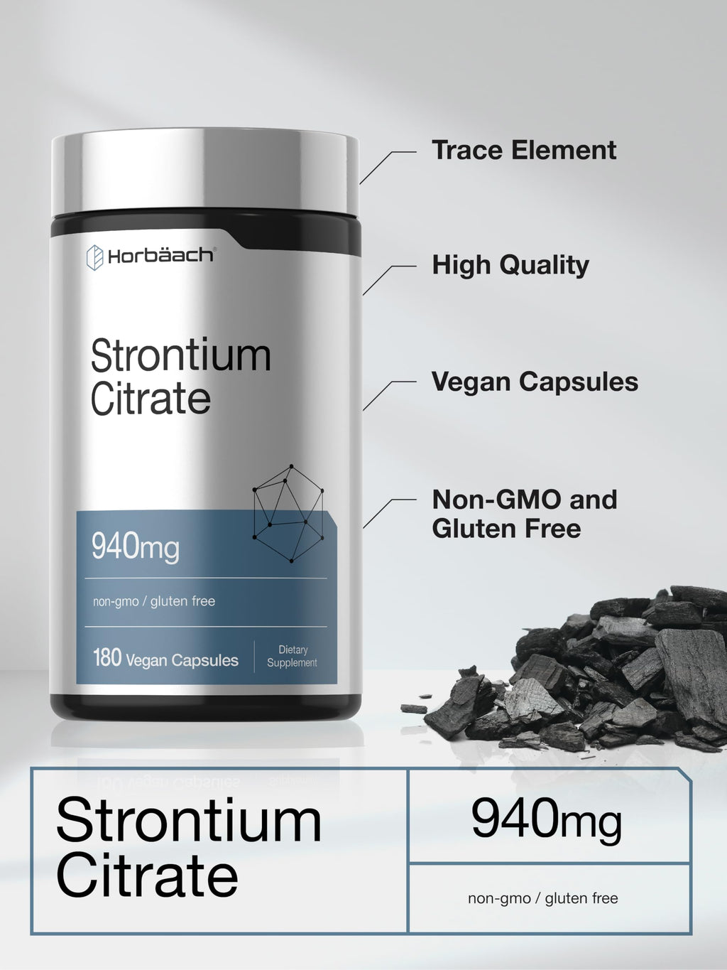 Horbäach Strontium Citrate 940 mg - 180 Capsules - image 4