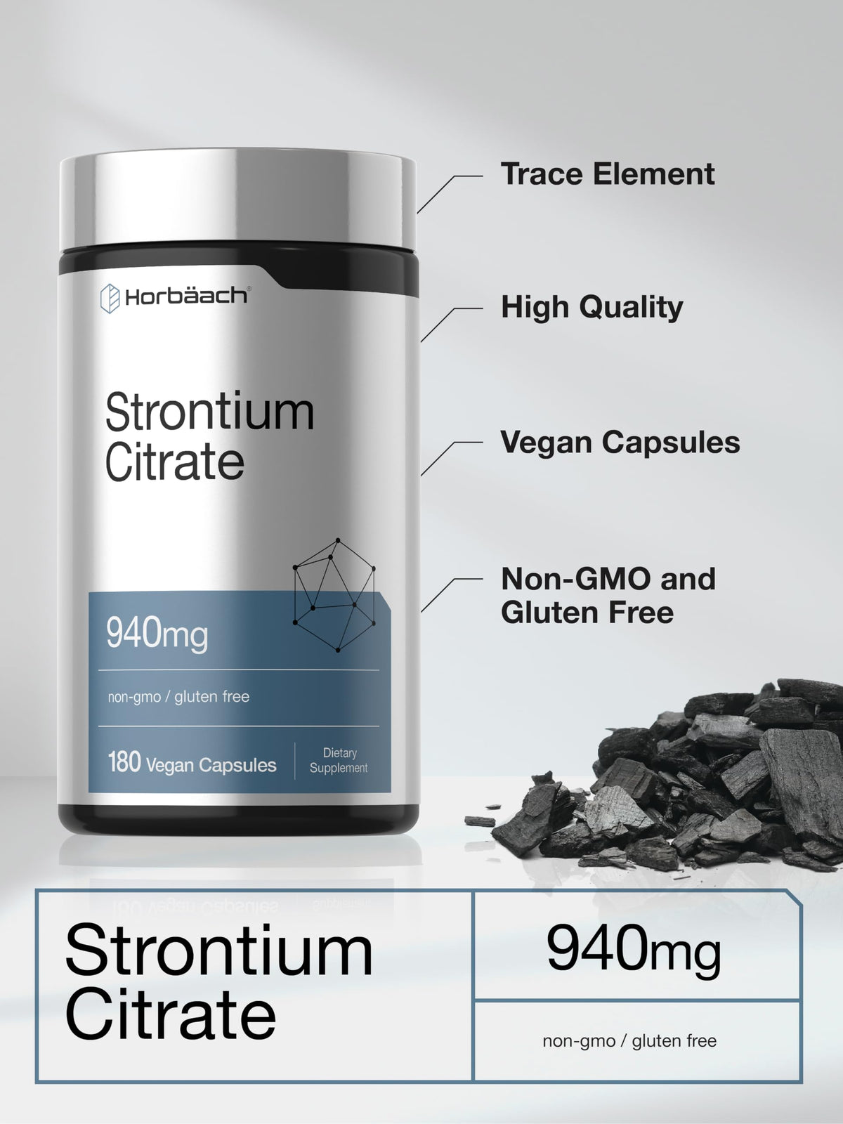Horbäach Strontium Citrate 940 mg - 180 Capsules - image 4