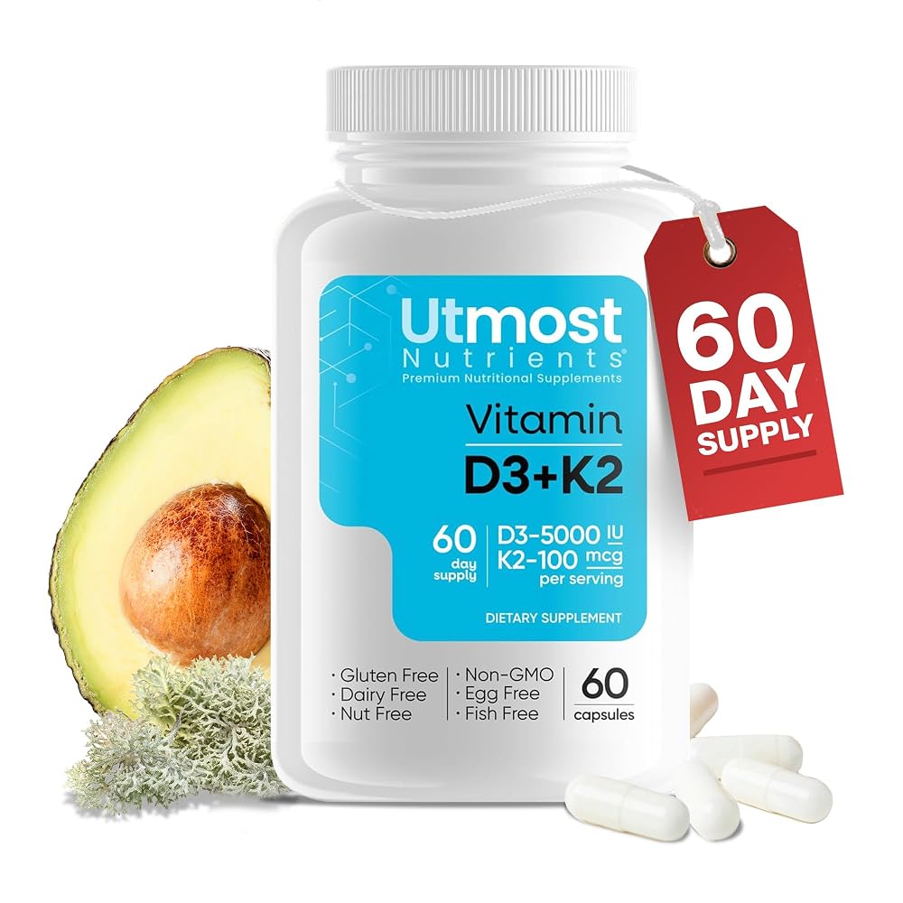 Utmost Nutrients Vitamin D3 5000 IU with K2 100 mcg - 60 Capsules