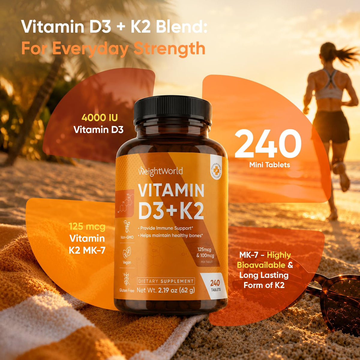 WeightWorld Vitamin D3 K2 4000 IU Tablets - 240 Count - image 2