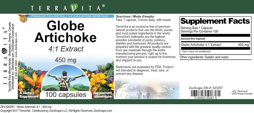 Terravita Globe Artichoke 4:1-450 mg (100 Capsules, ZIN: 520257) - image 3