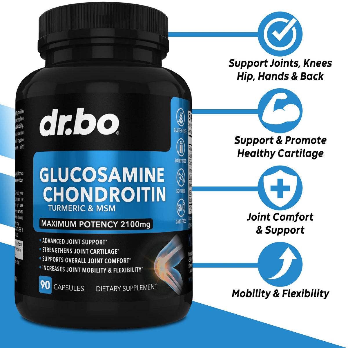 DR. BO Glucosamine Chondroitin MSM Turmeric Joint Support - 90 Capsules - image 2