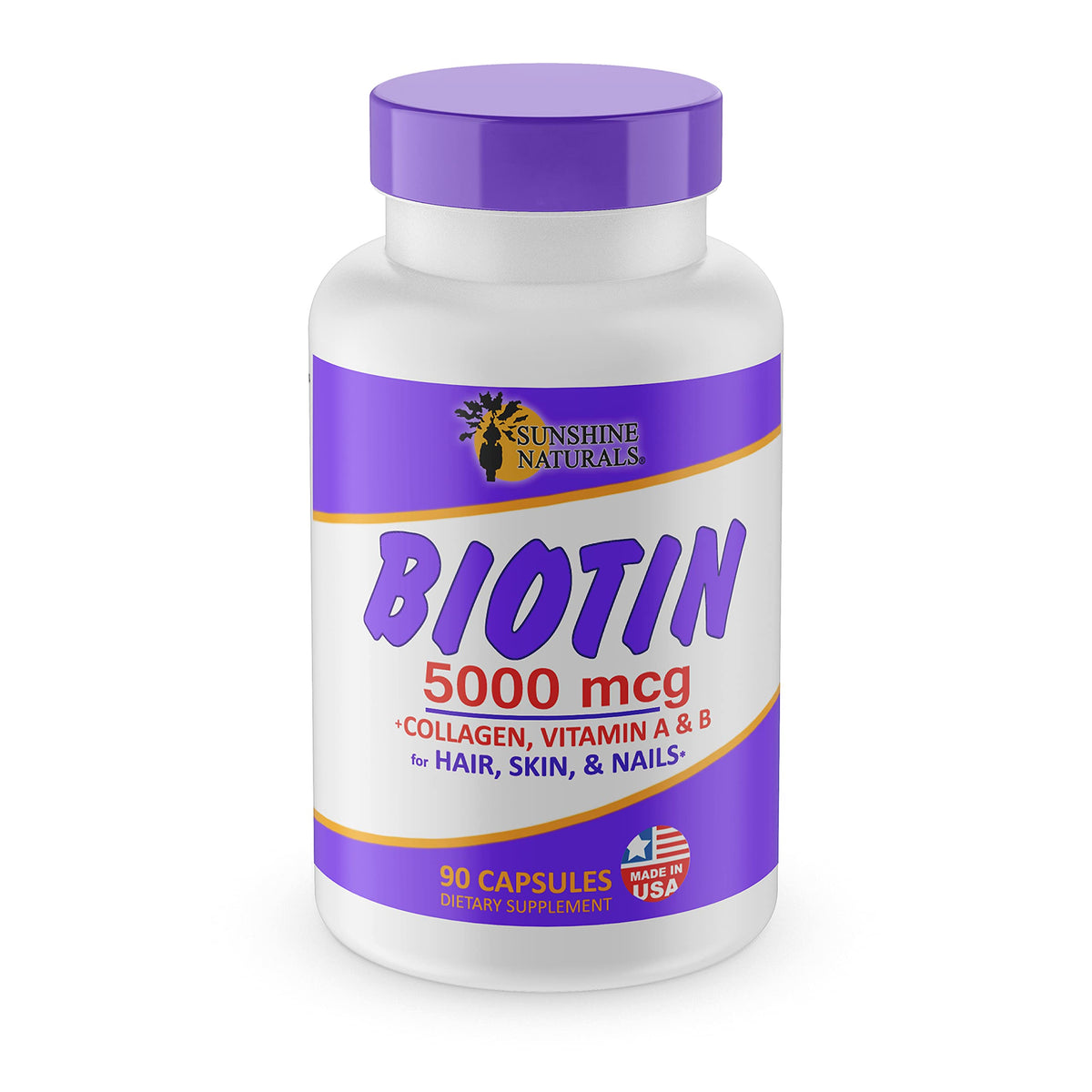 Sunshine Naturals Biotin. 5000 mcg. 90 Capsules