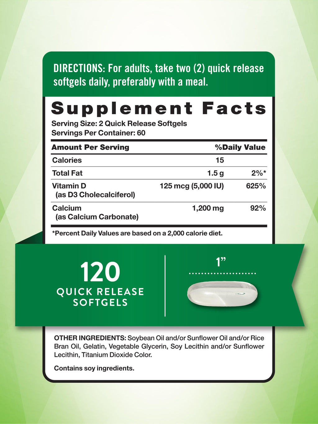 Nature's Truth Calcium 1200 mg Plus Vitamin D3 5000 IU - 120 Count - image 2