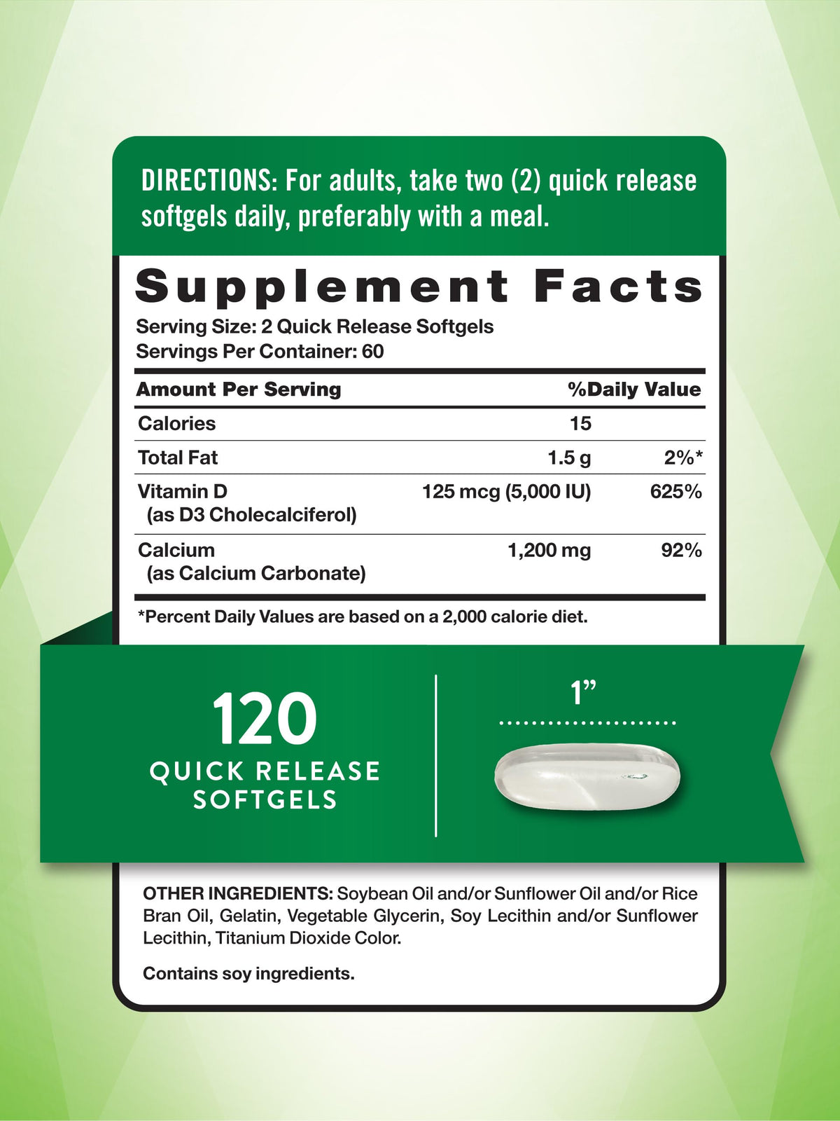 Nature's Truth Calcium 1200 mg Plus Vitamin D3 5000 IU - 120 Count - image 2