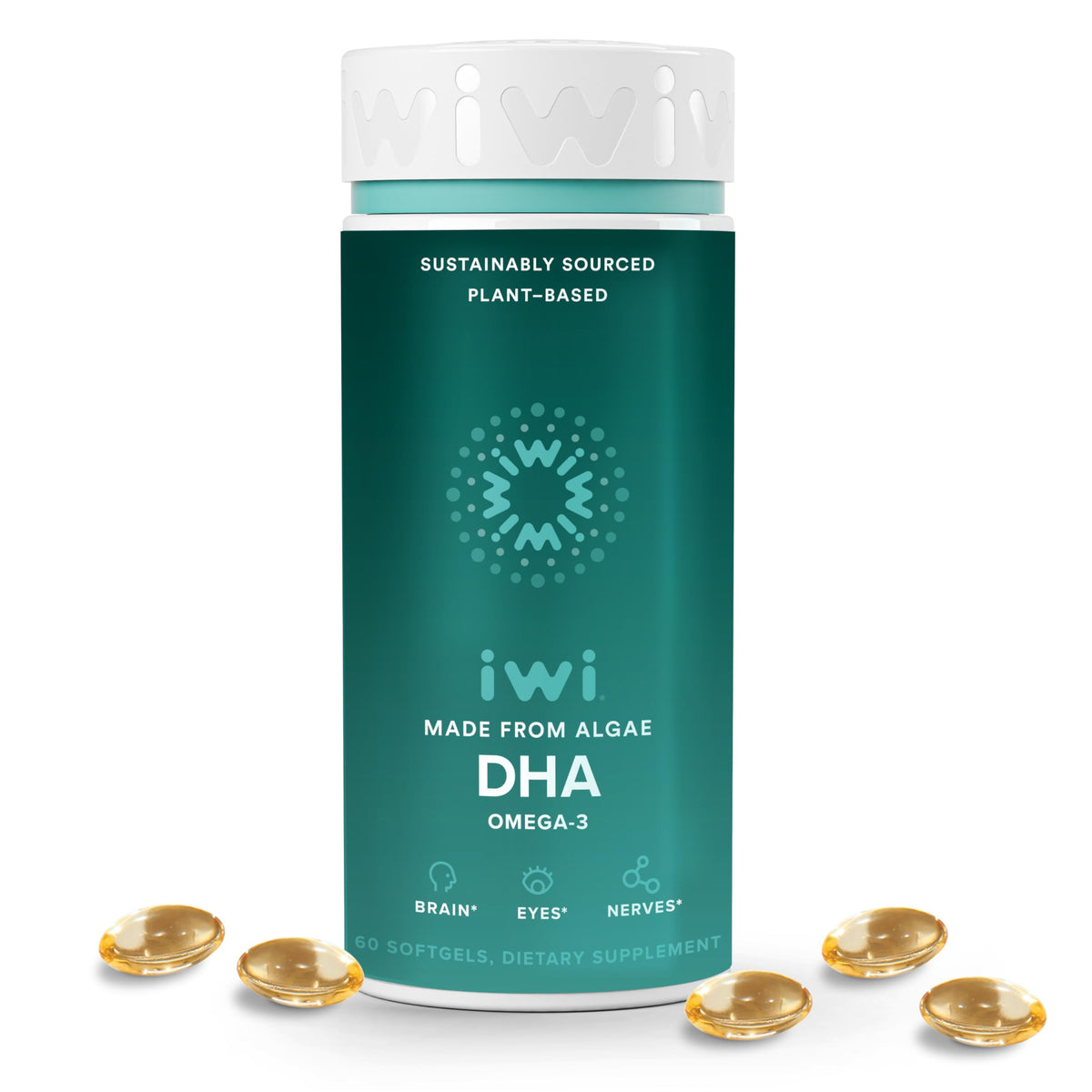 Iwi DHA Omega-3 Plant-Based Algae Brain Support - 60 Softgels
