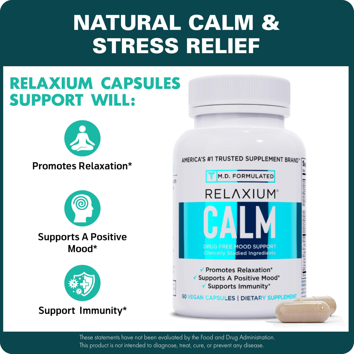 Relaxium Calm Stress & Mood Support Supplement - 60 Capsules - image 2