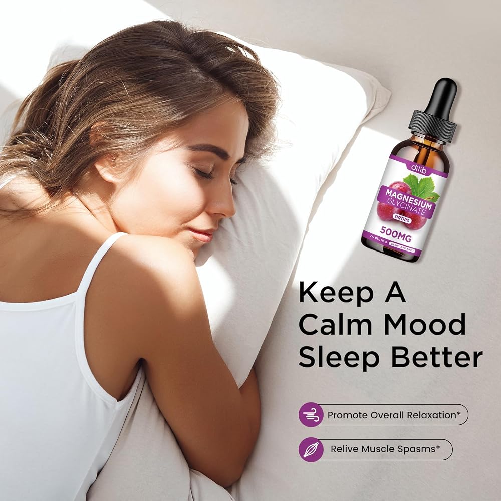 Magnesium Glycinate Liquid Drops, Magnesium Glycinate Supplement 500mg with Calcium, Zinc, Vitamin B6, D3, L-Theanine, Omega 3 for Sleep, Mood, Stress Relief, Bone, Muscle, Grape Flavor 2 Fl Oz - image 5