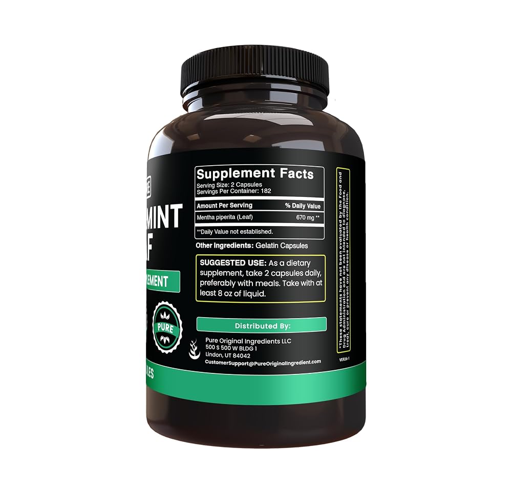 PURE ORIGINAL INGREDIENTS Peppermint Leaf - 365 Capsules - image 2