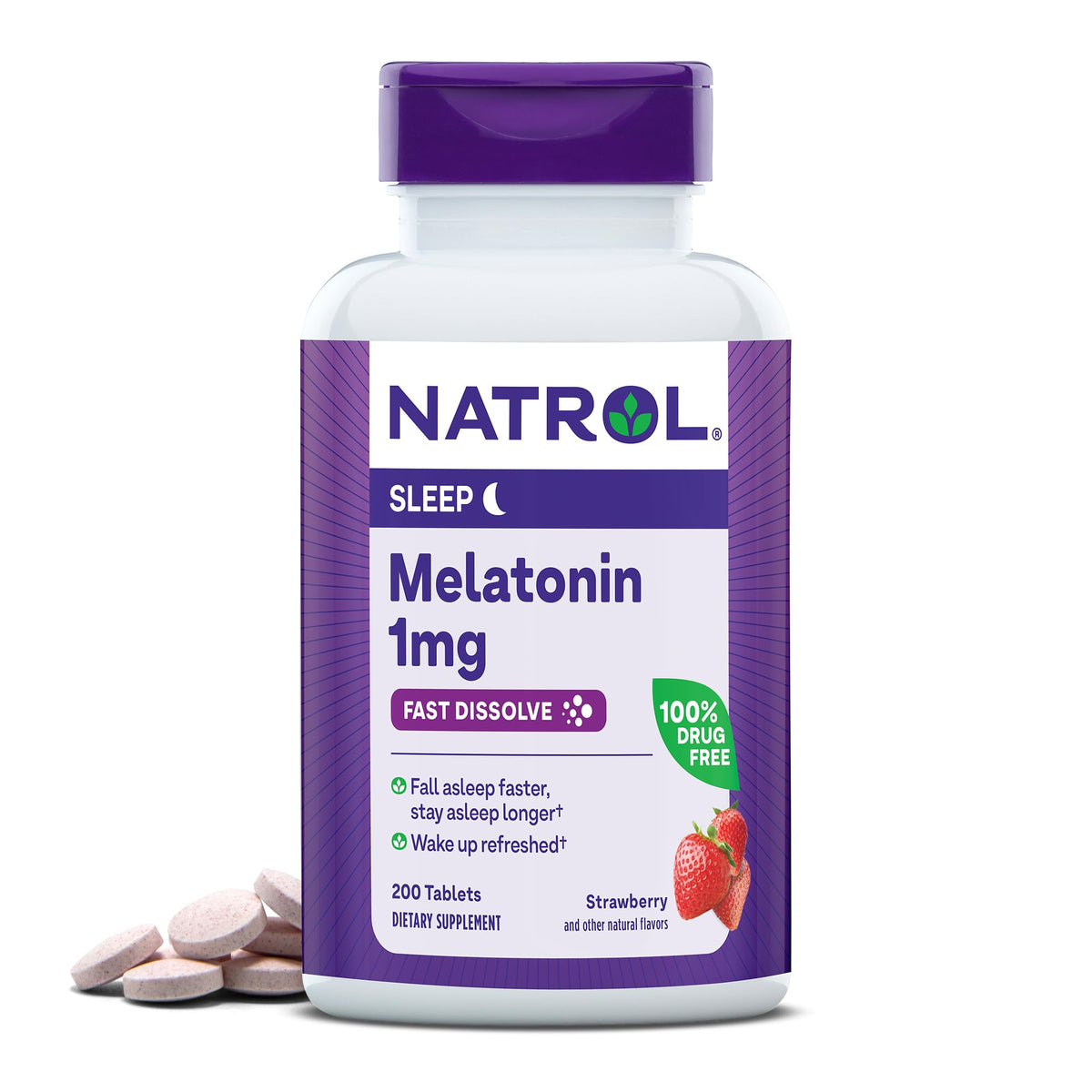 Natrol Melatonin 1 mg Fast Dissolve Tablets, Strawberry - 200 Count