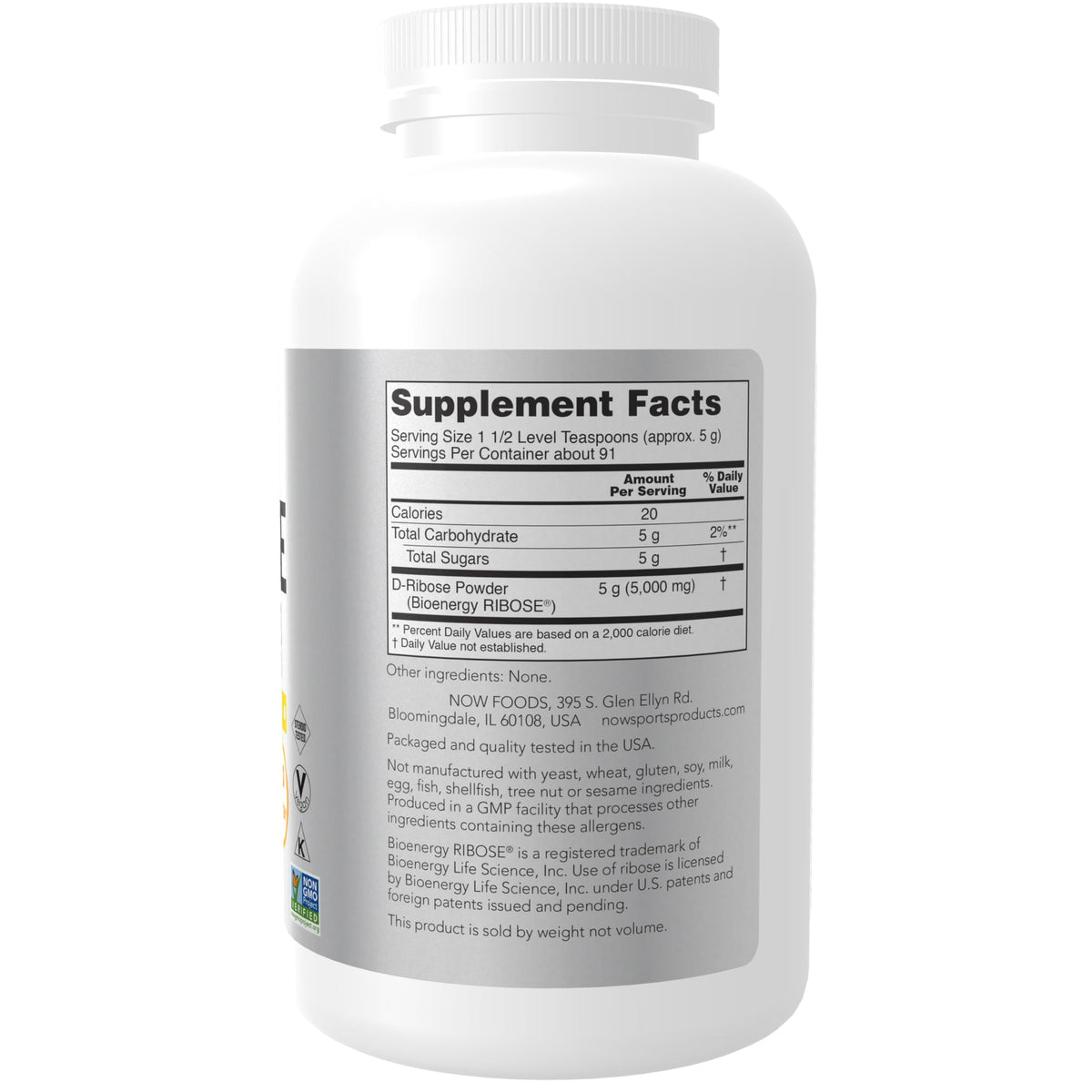 NOW Sports D-Ribose Powder 5000 mg Energy Production - 1 lb - image 2