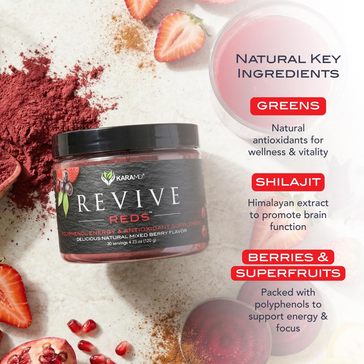 KaraMD Revive Reds Natural Energy Boosting Superfood Powder - 30 Servings - image 5