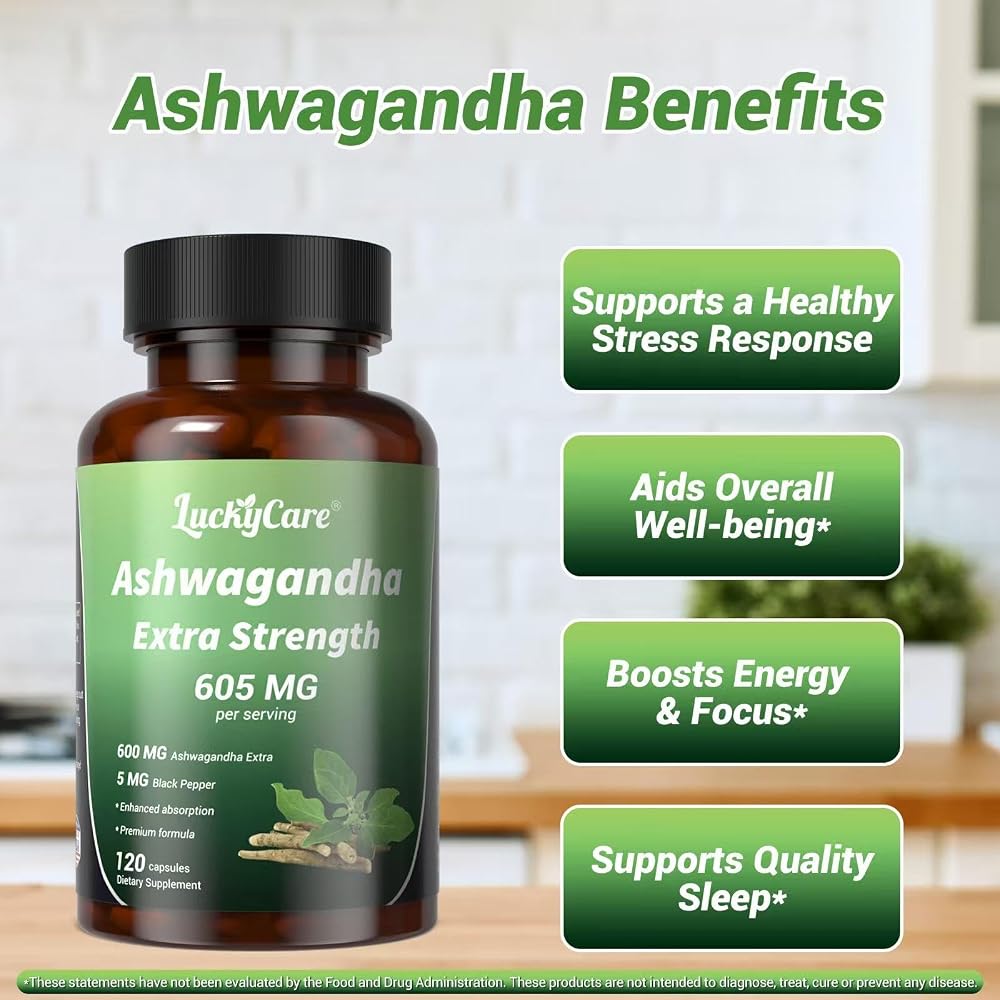 Luckycare Ashwagandha Capsules 600mg Root Extract - 120 Count - image 6