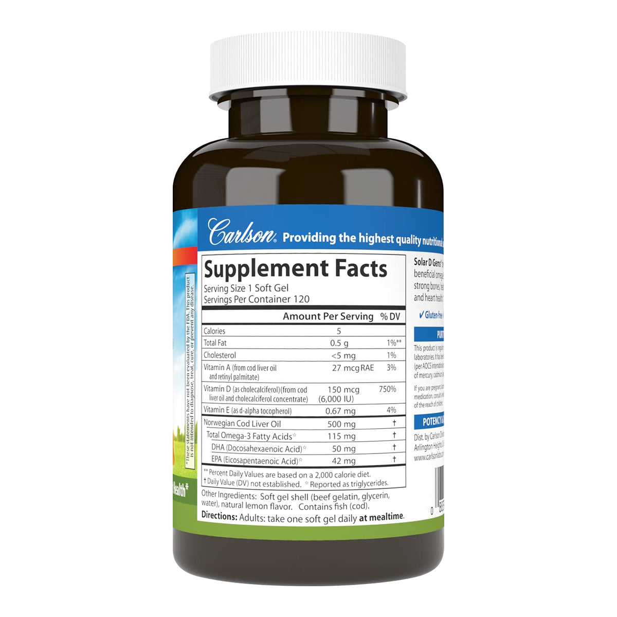 Carlson Solar D Gems Vitamin D3 6000 IU - 120 Softgels - image 2