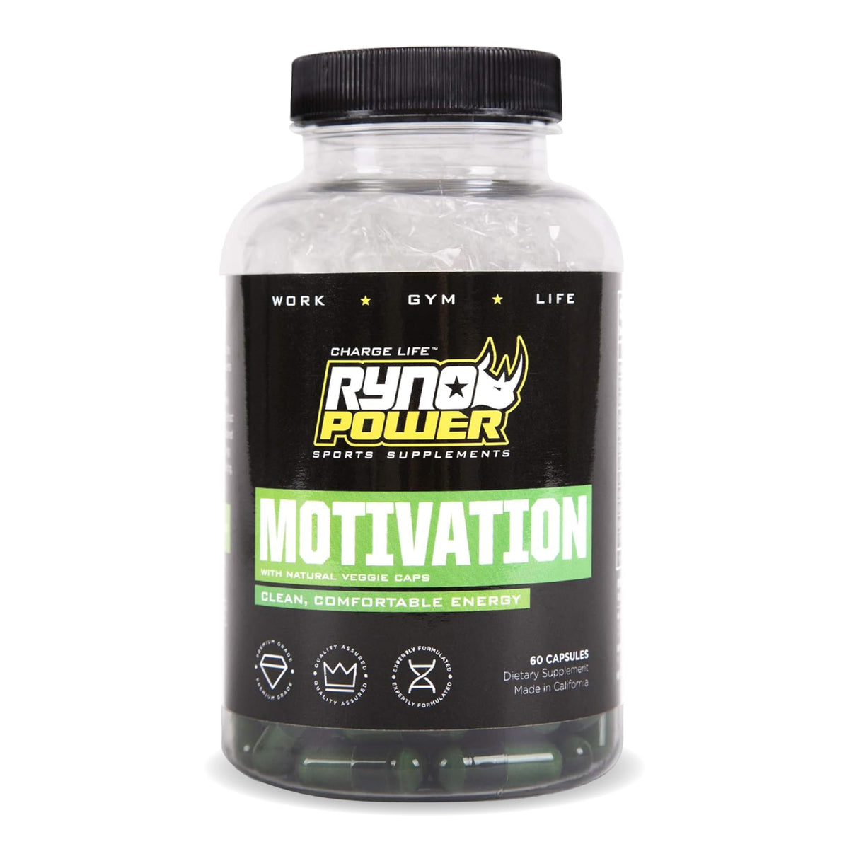 Ryno Power Motivation Pre-Workout Focus Energy Supplement - 60 Capsules