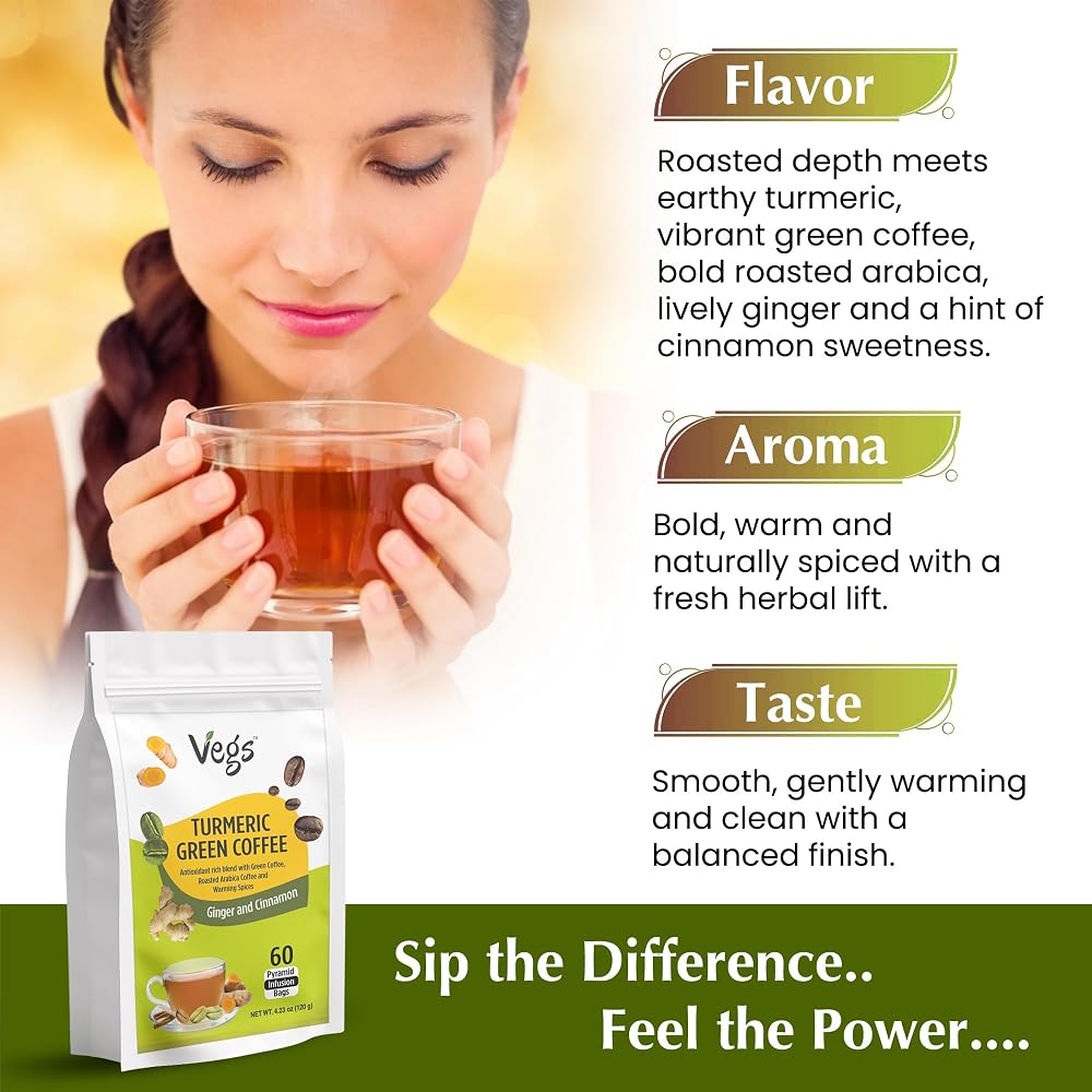 Vegs Turmeric Green Coffee Energy & Focus - 60 Pyramid Bags - image 7