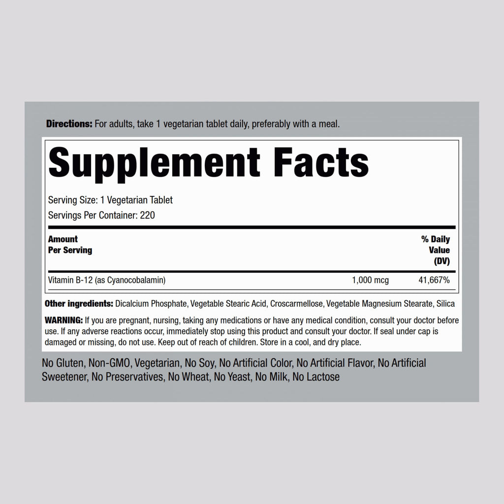 Piping Rock Vitamin B12 1000 mcg - 220 Tablets - image 2
