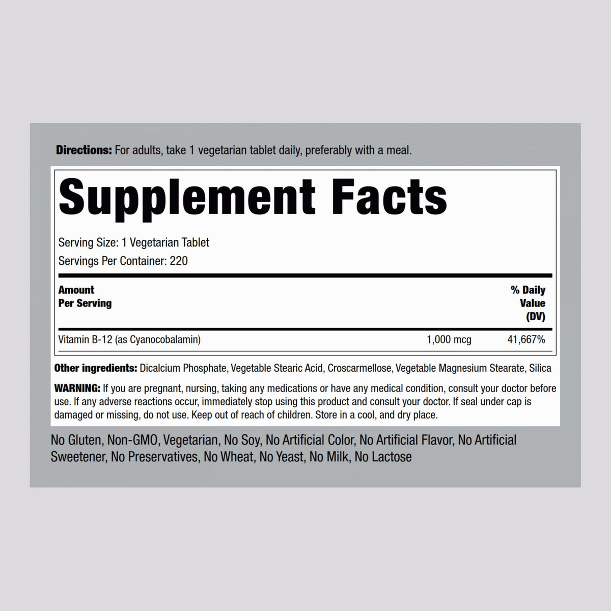 Piping Rock Vitamin B12 1000 mcg - 220 Tablets - image 2