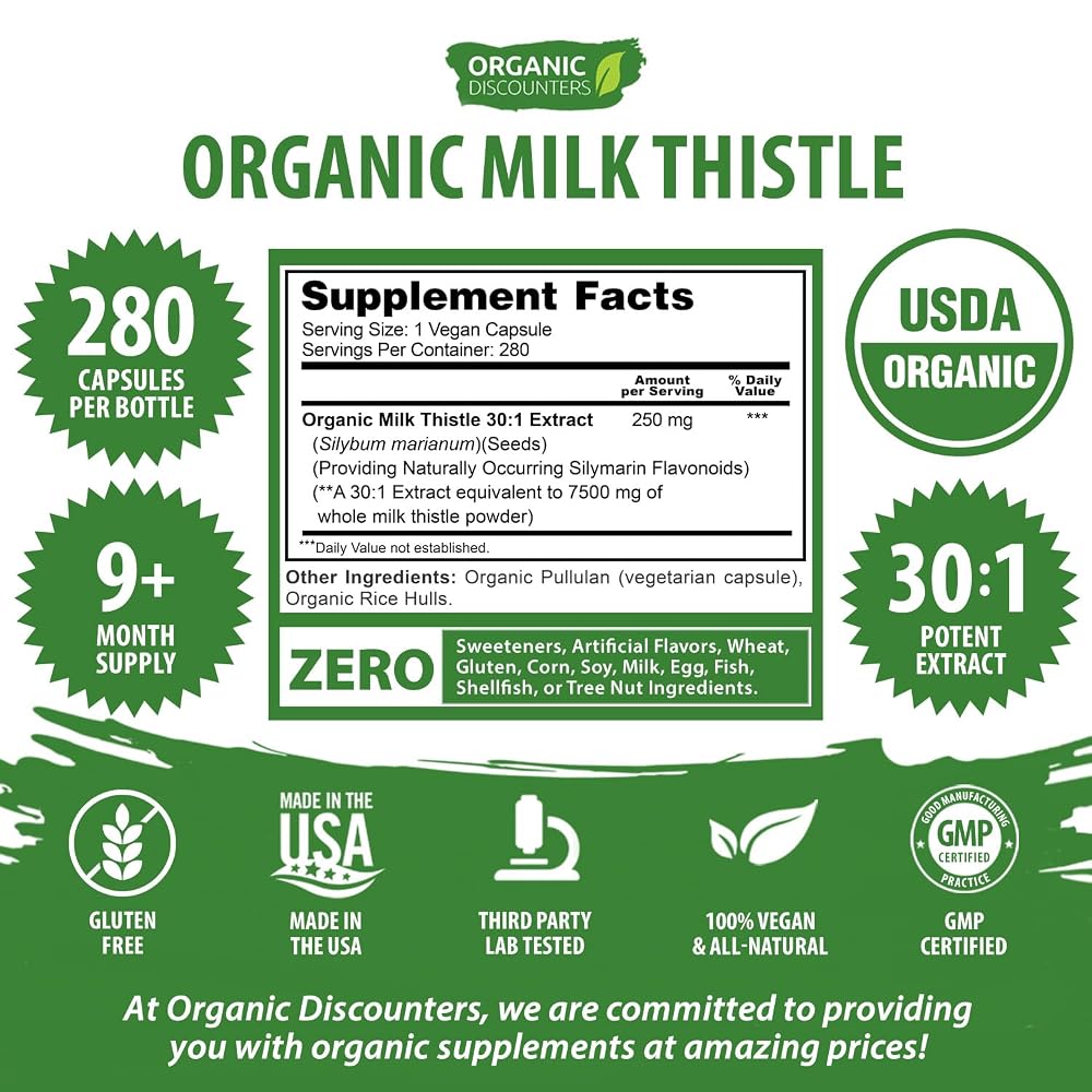 Organic Discounters Milk Thistle 30:1 Extract - 280 Capsules - image 5