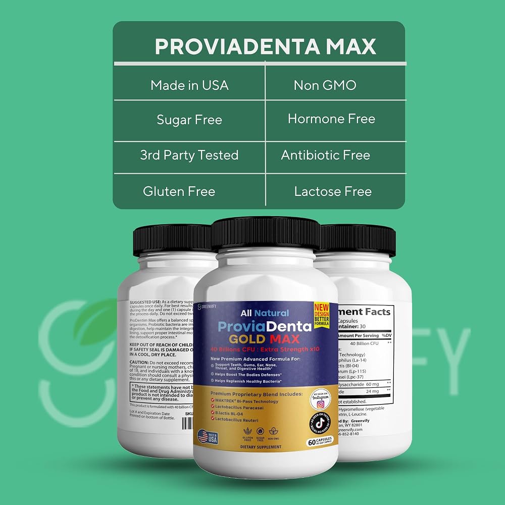 GREENVIFY ProviaDenta Gold Max Oral Probiotics 40 Billion CFU - 120 Capsules - image 6
