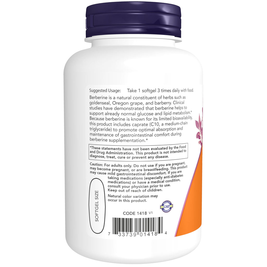NOW Berberine Glucose Support with MCT Oil - 90 Softgels - image 3