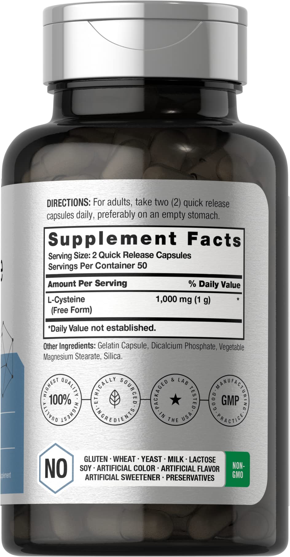 Horbäach L-Cysteine 1000mg - 100 Capsules - image 2