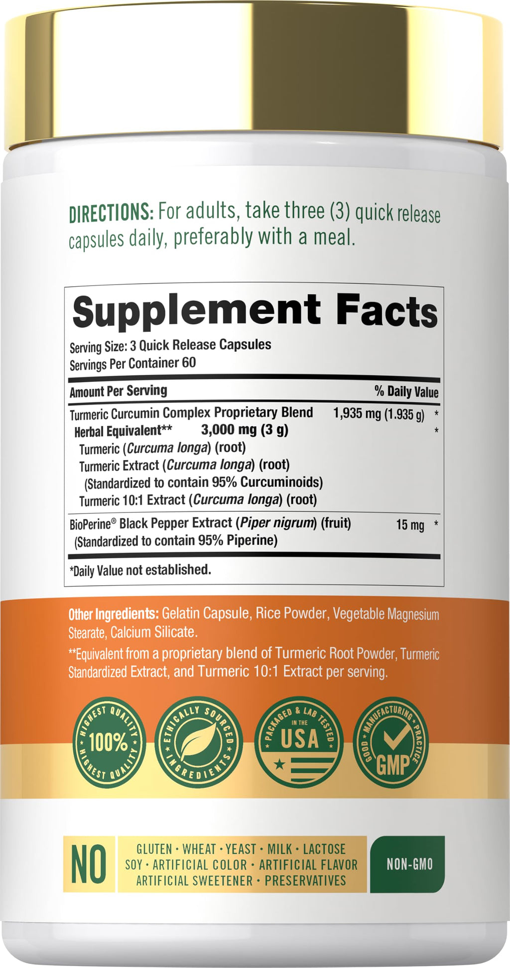 Carlyle Turmeric Curcumin Supplement with Black Pepper - 180 Capsules - image 2