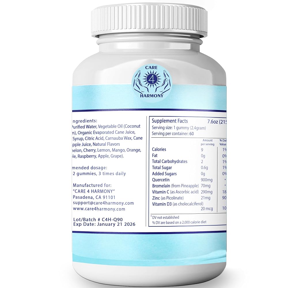 CARE 4 HARMONY Quercetin Gummies with Bromelain, Zinc & Vitamin D3 - 120 Count - image 5