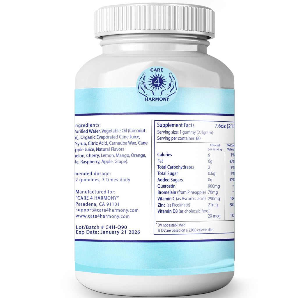 CARE 4 HARMONY Quercetin Gummies with Bromelain, Zinc & Vitamin D3 - 120 Count - image 5