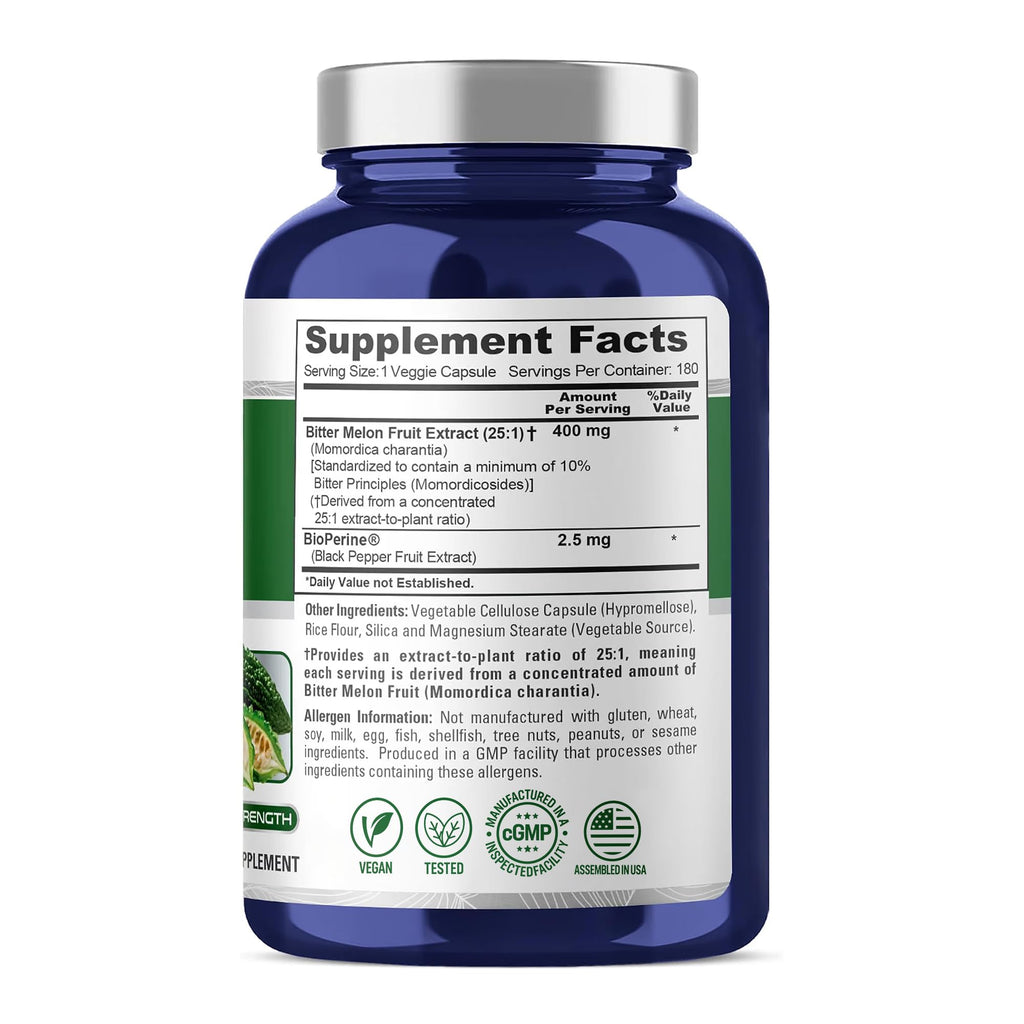 NusaPure Bitter Melon Extract 400mg - 180 Vegetarian Capsules - image 2