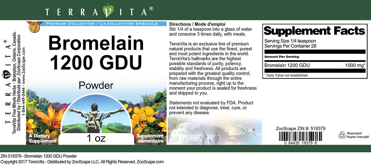 Terravita Bromelain 1200 GDU Powder (1 oz, ZIN: 519379)