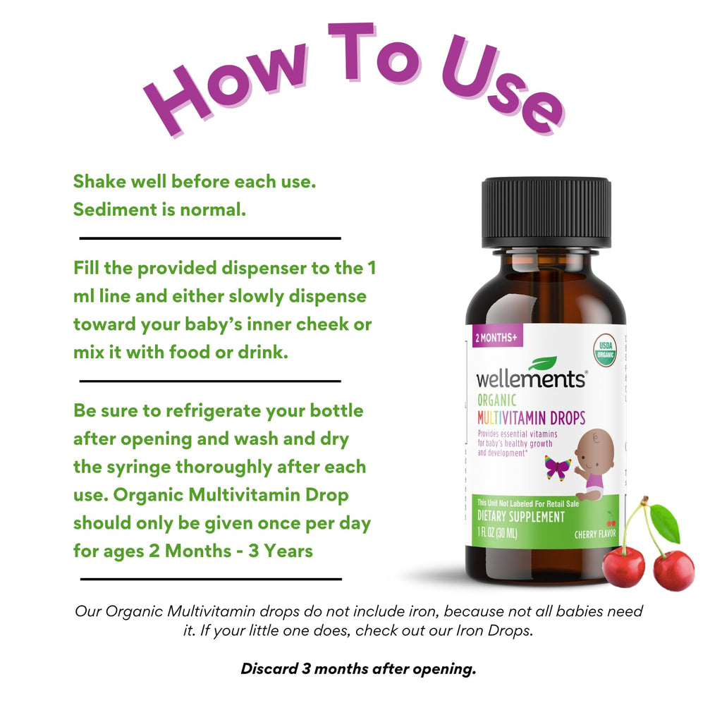 Wellements Organic Liquid Baby Multivitamin Drops Cherry - 1 Fl Oz - image 8