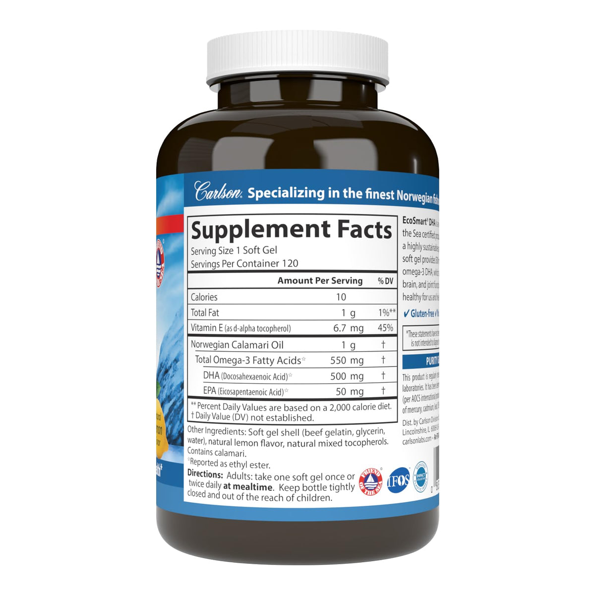 Carlson EcoSmart DHA 500 mg - 120 Softgels - image 2
