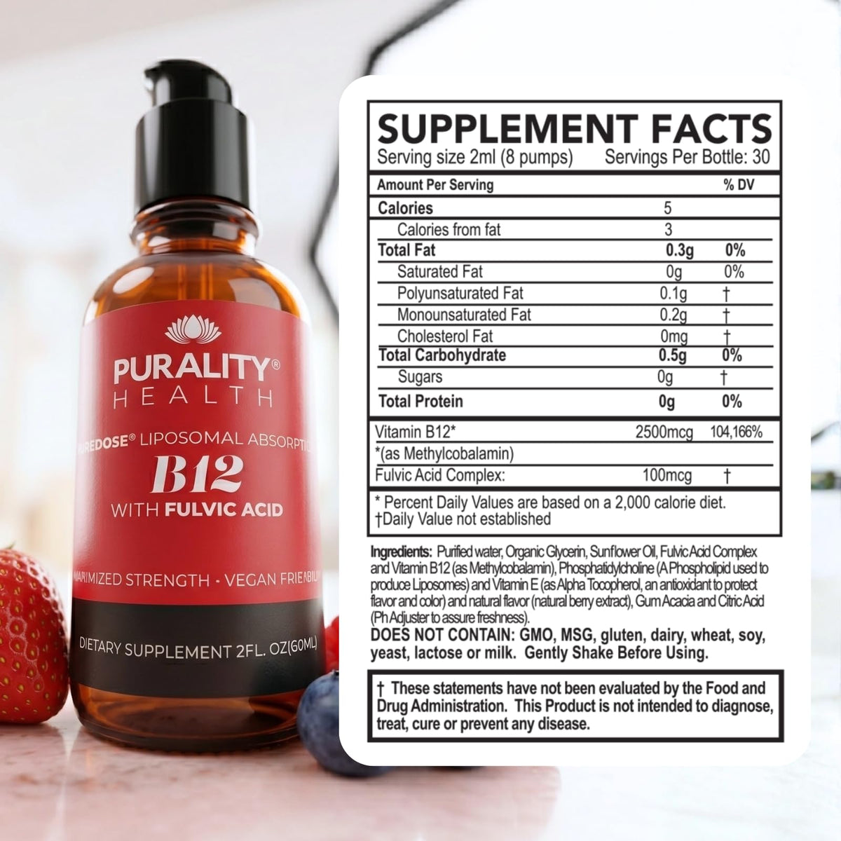 PURALITY HEALTH Liposomal Liquid Vitamin B12 2500mcg for Energy - 2 Fl Oz - image 2