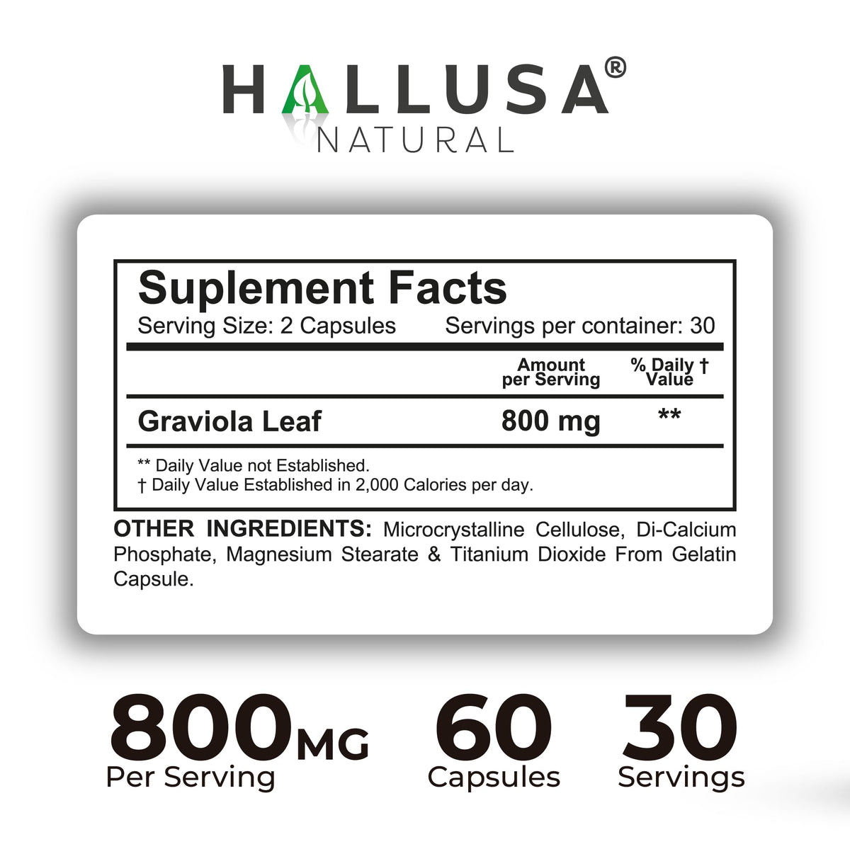 Hallusa Natural Graviola Leaf Immune & Skin Support - 60 Capsules - image 3