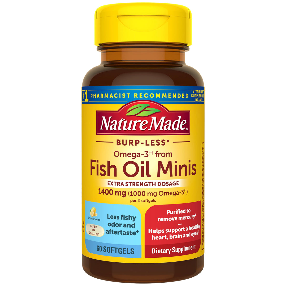 Nature Made Burp Less Fish Oil Omega-3 1400 mg - 60 Softgels