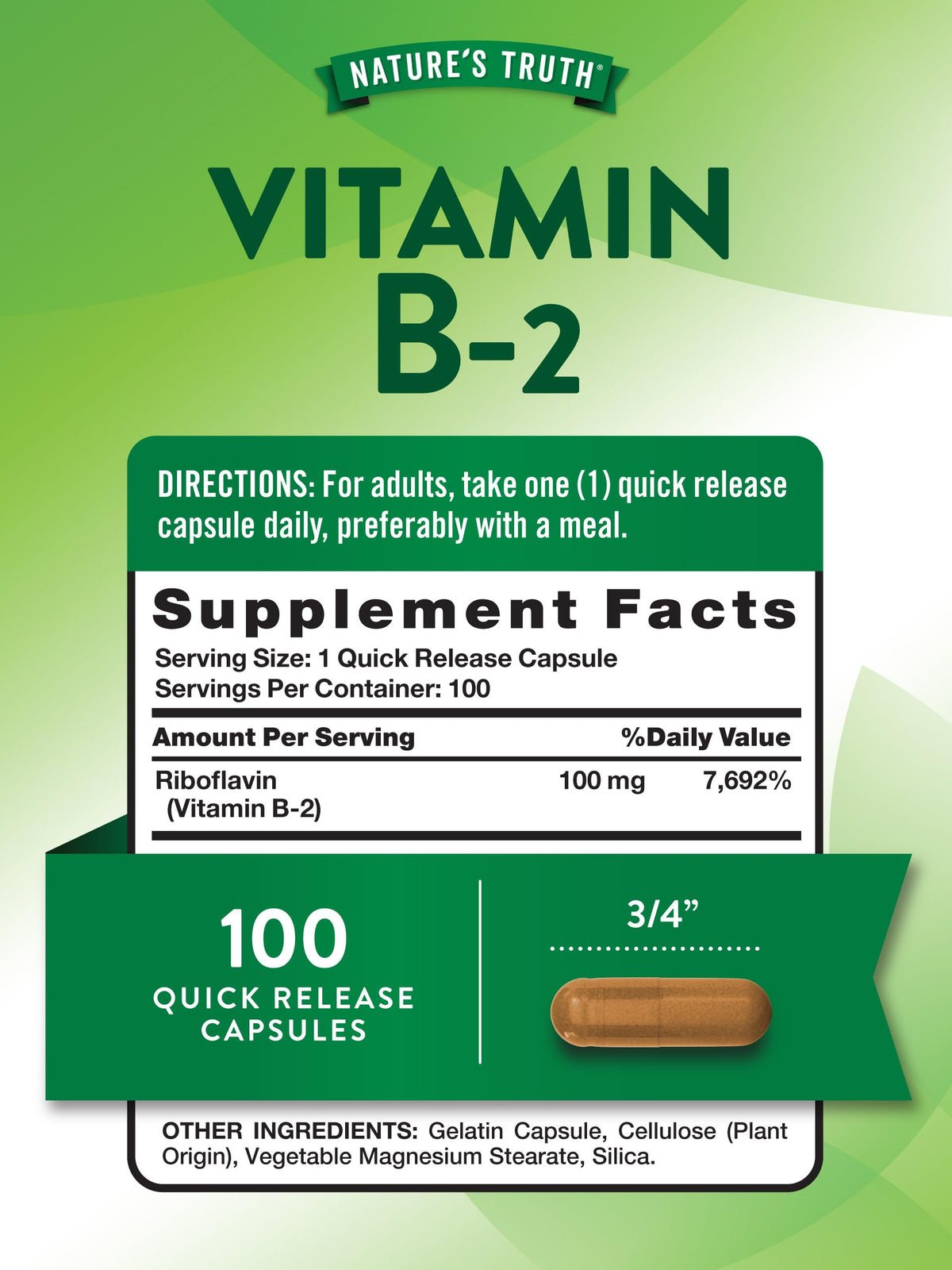 Nature's Truth B2 Vitamin Riboflavin 100mg - 100 Capsules - image 2