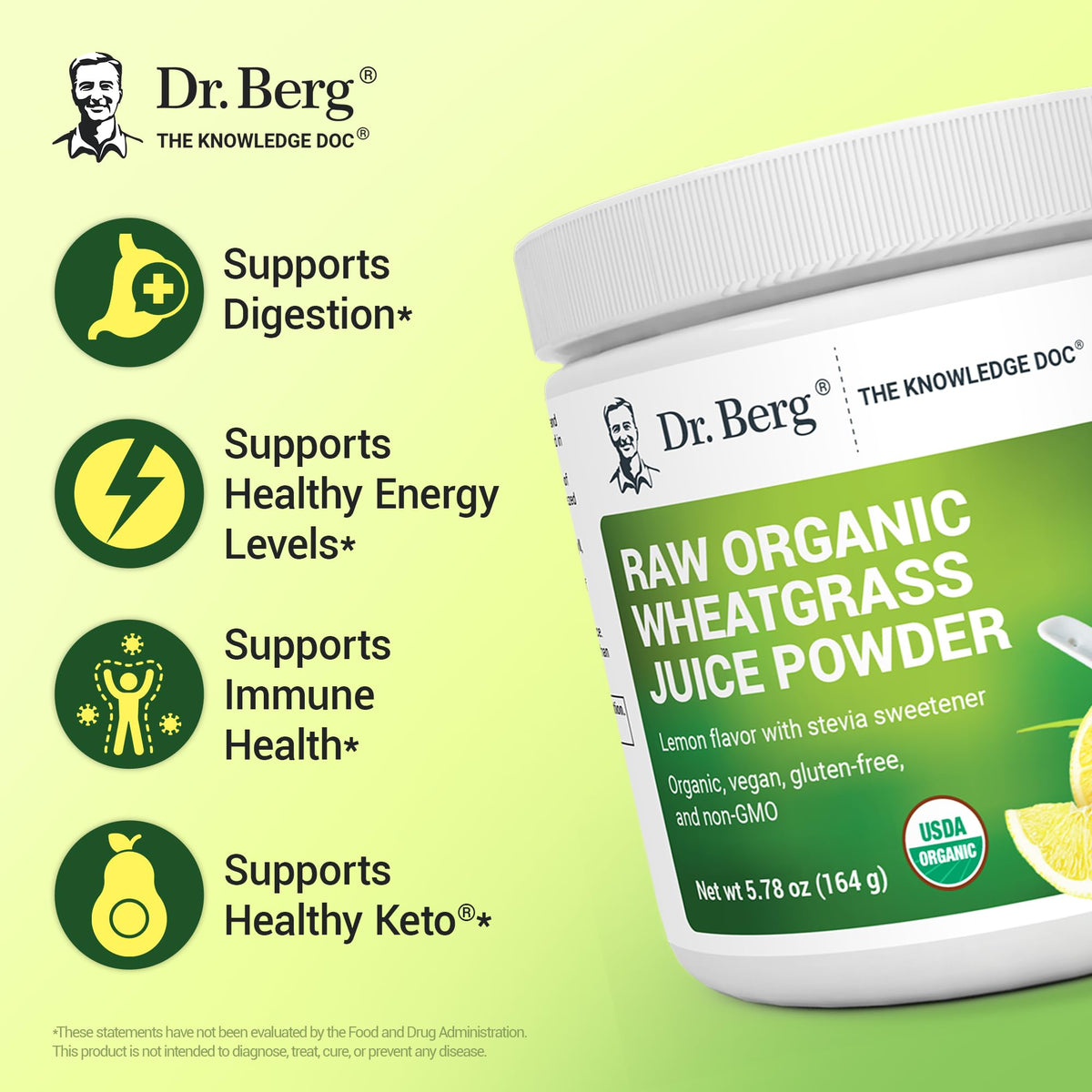 Dr. Berg Organic Green Powder Superfood with Wheatgrass - 60 Servings - image 3