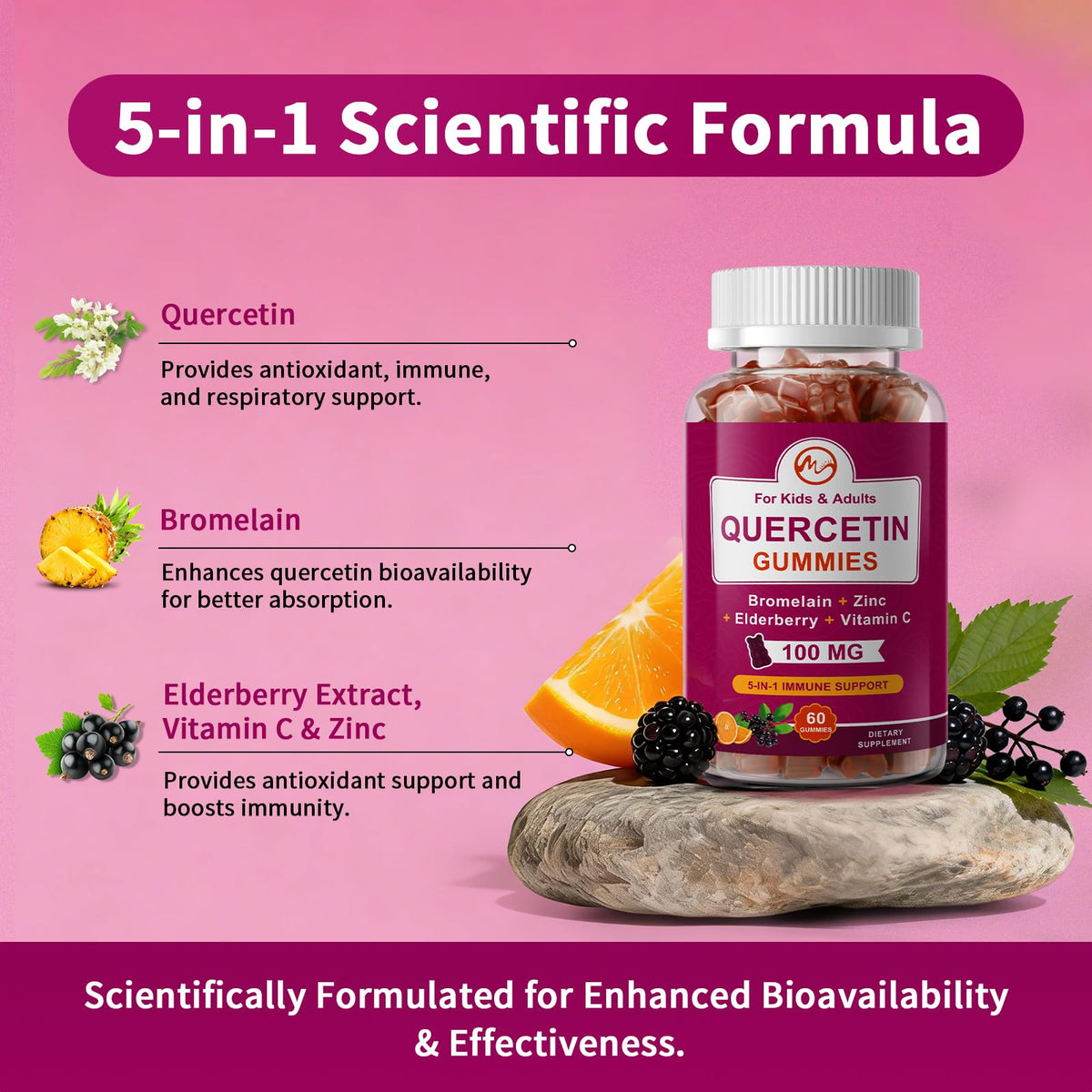 M inch Quercetin Gummies with Bromelain, Zinc & Vitamin C - 120 Gummies - image 4