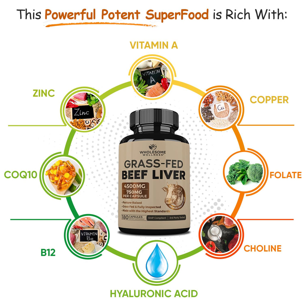 Wholesome Wellness Grass Fed Desiccated Beef Liver - 180 Capsules - image 6