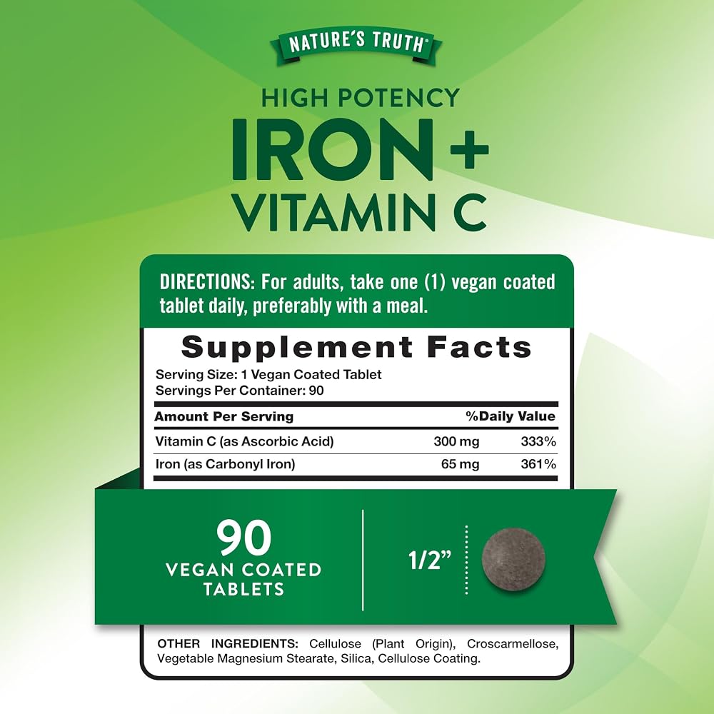 Nature's Truth Iron Plus Vitamin C - 90 Tablets - image 2