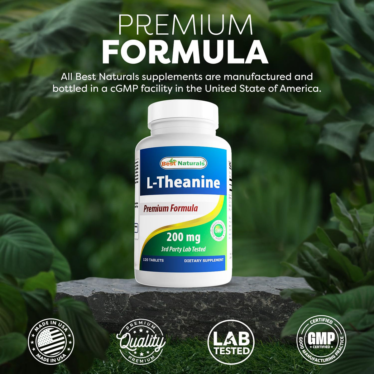 Best Naturals L-Theanine 200mg per Tablet (400mg per 2 Tablets)