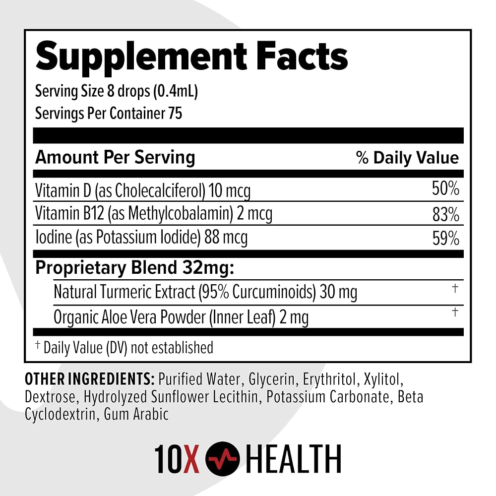 10X Health Turmeric Curcumin Liquid with D3 & B12 - 75 Fl Oz - image 2