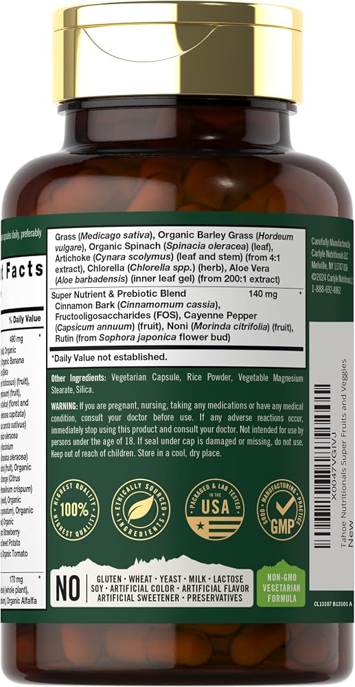Tahoe Nutritionals Super Fruits and Veggies - 90 Vegetarian Capsules - image 3