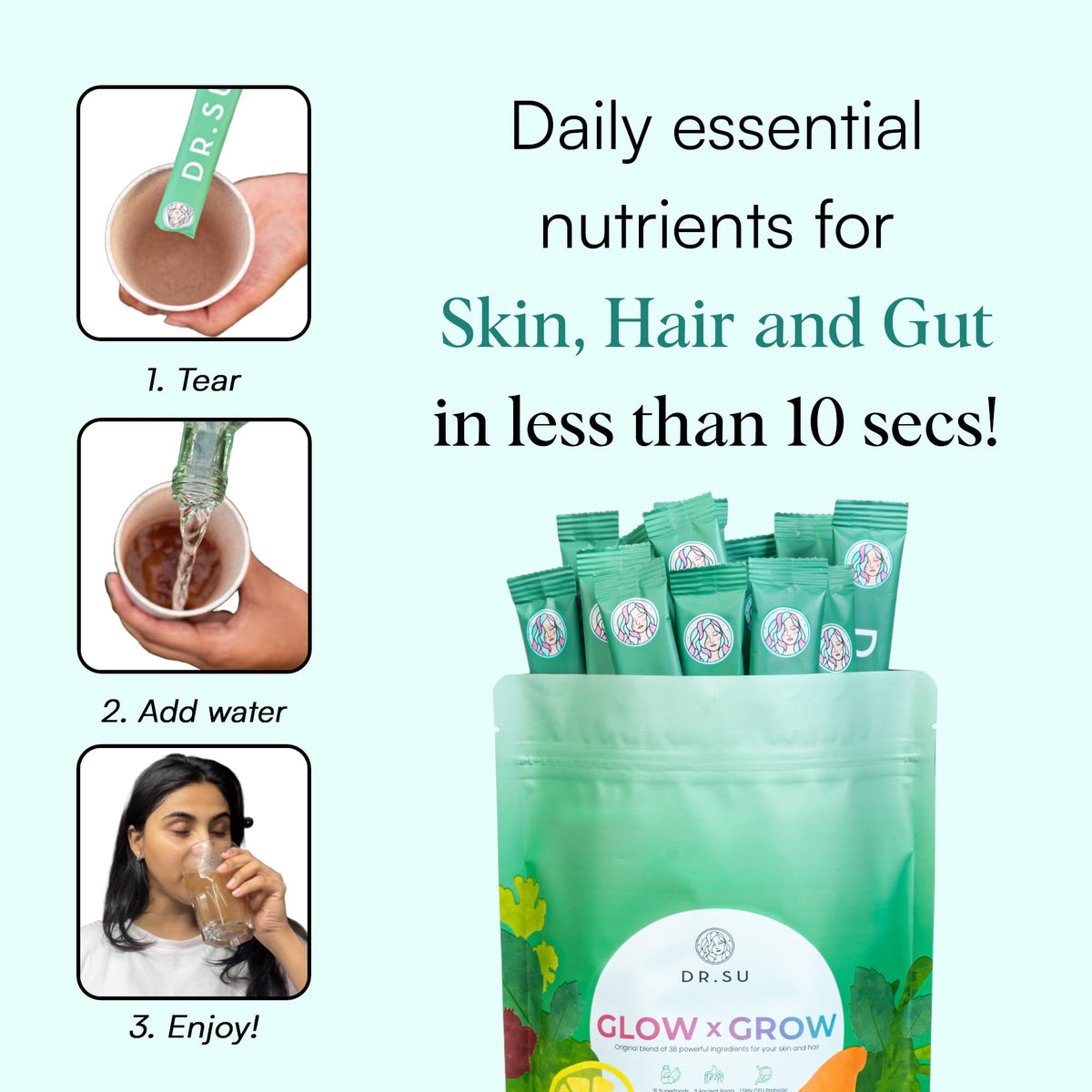 Dr.Su Dr. Su Glow x Grow 6-in-1 Supplement Powder for Skin & Hair - 30 Sachets - image 3