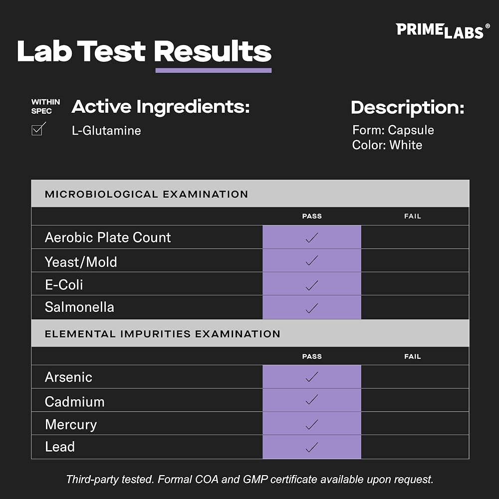 Prime Labs L-Glutamine 600 mg Capsules - 180 Count - image 3