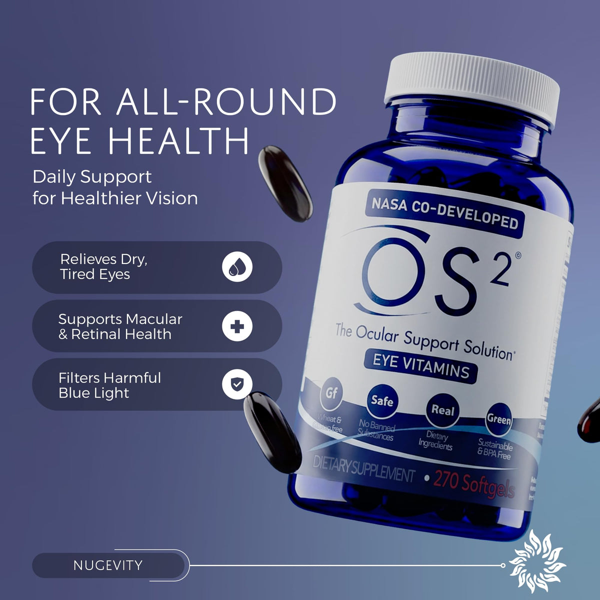 Nugevity OS2 - Ocular Support Solution - Patented Eye Vitamins