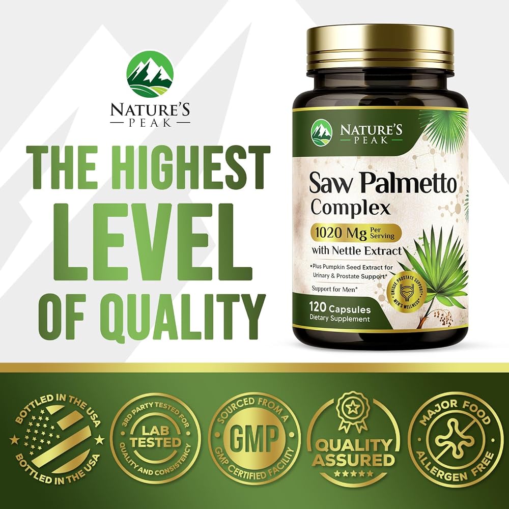 Nature's Peak Saw Palmetto Prostate Health Supplements for Men 1000mg