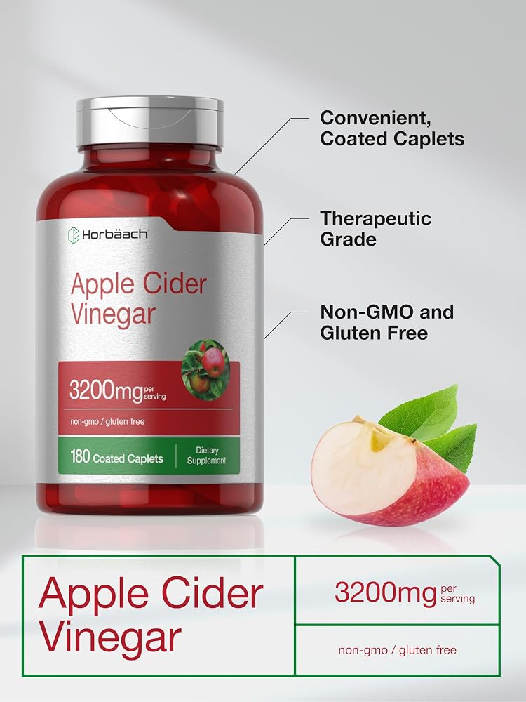 Horbäach Apple Cider Vinegar Caplets 3200mg - 180 Pills - image 4
